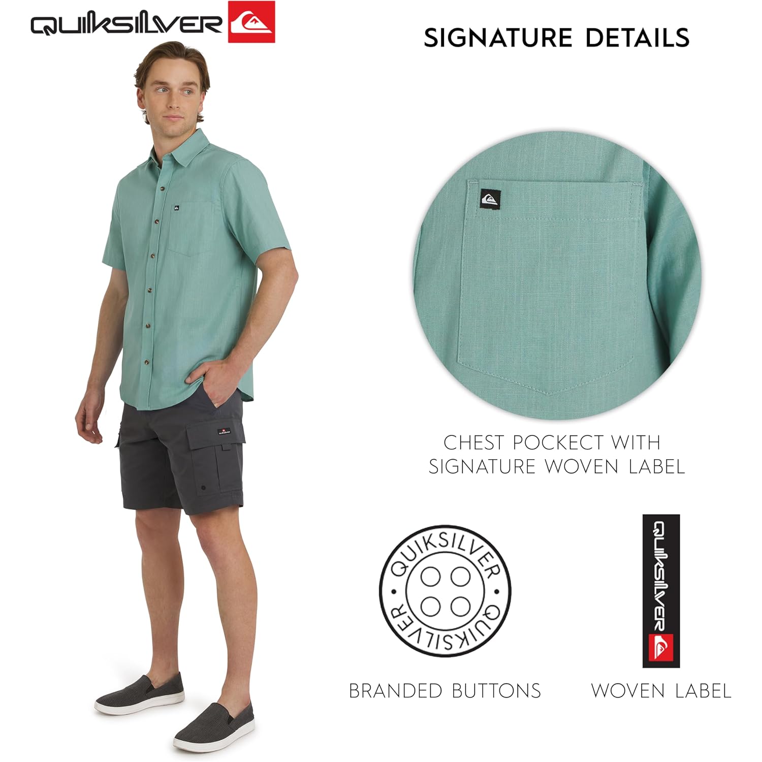 Quiksilver Men'S Regular Fit Premium Cotton Woven Short Sleeve Button Up Casual Shirt