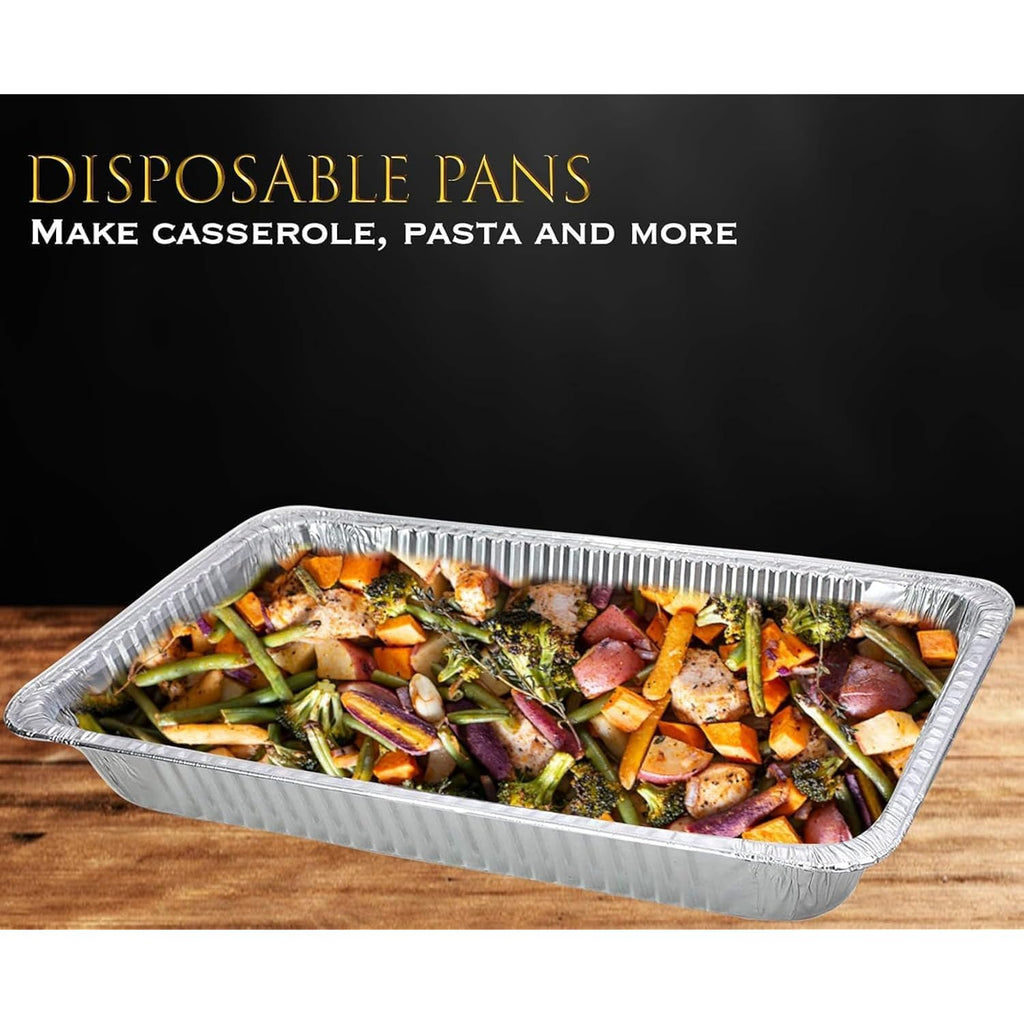 Aluminum Pans With Lids, Large Full Size 21x13x3 Disposable Foil Pans, Heavy Duty Roasting, Baking, Broiling, Catering & Chafing Pans (15, Full-Size w/Lids)