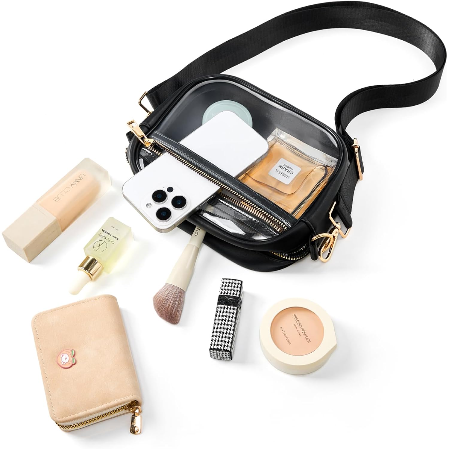 Fibrdoo Clear Bag Stadium Approved, Leather Clear Crossbody Purse Bag for Concerts Sports Events Festivals
