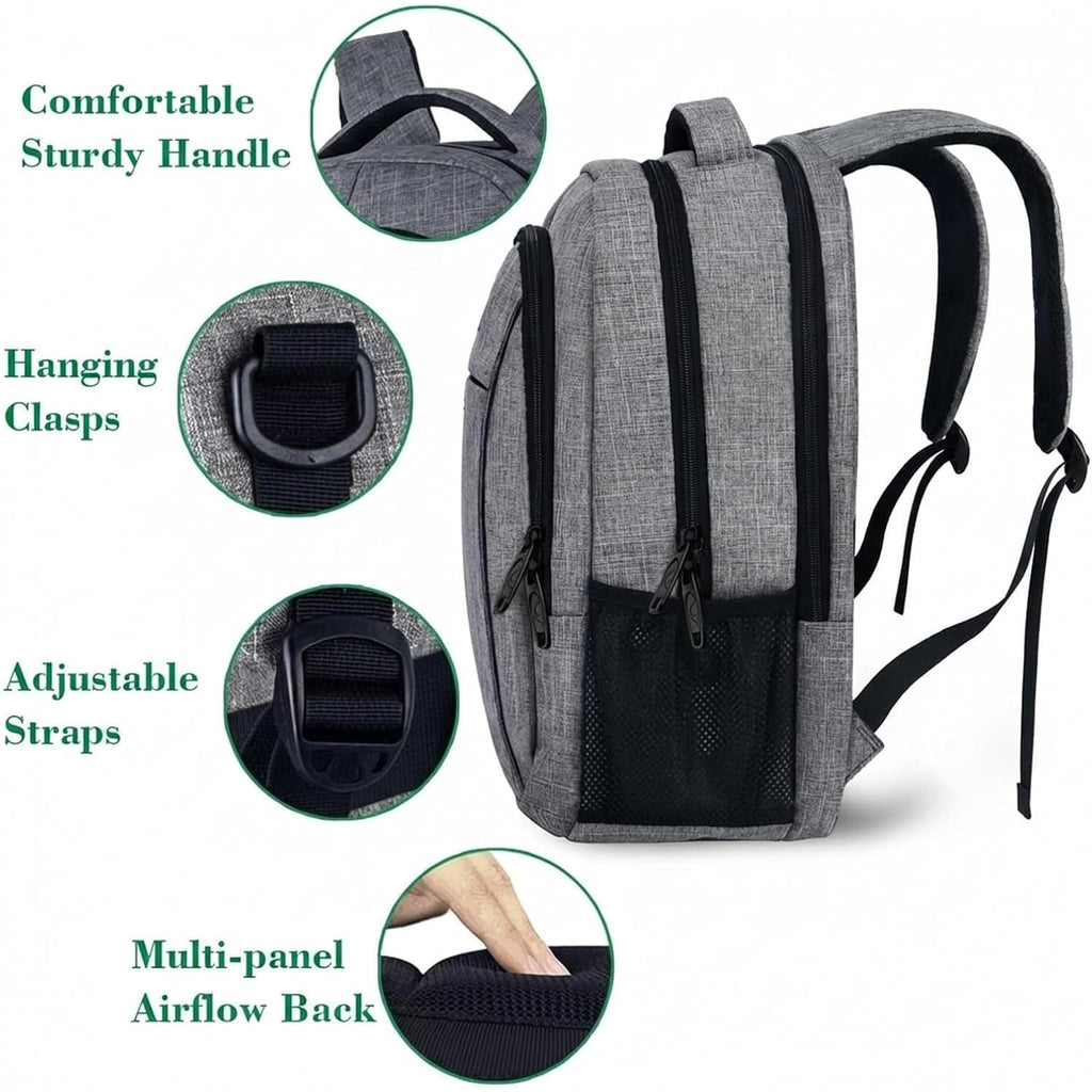 Matein Travel Laptop Backpack, 15.6 Inch College School Computer Bag, Grey | Slim Sturdy Business Daypack, Anti Theft Bookbag, Water Resistant, Gift For Men & Women, Personal Item Bag, Mochilas