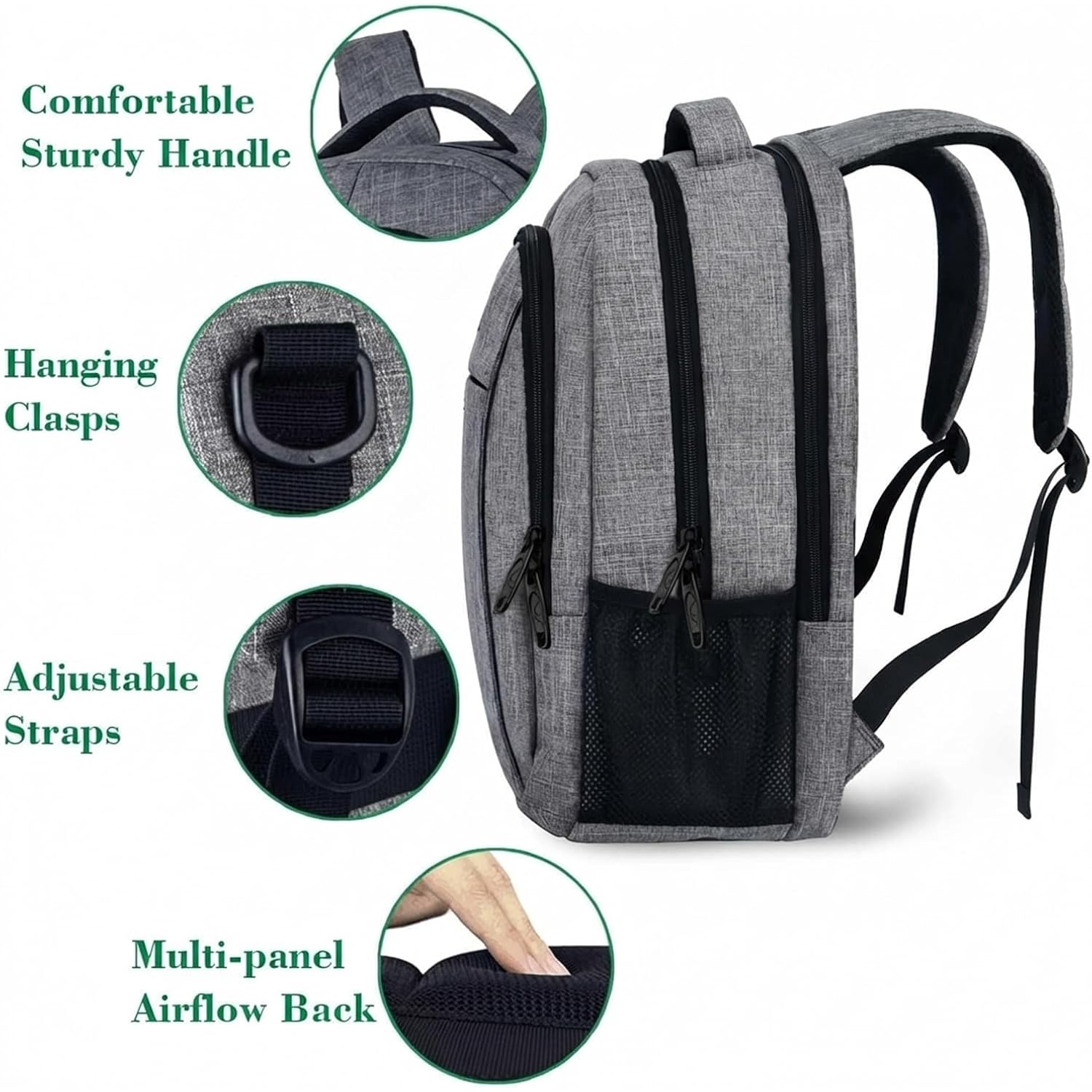 Matein Travel Laptop Backpack, 15.6 Inch College School Computer Bag, Grey | Slim Sturdy Business Daypack, Anti Theft Bookbag, Water Resistant, Gift For Men & Women, Personal Item Bag, Mochilas