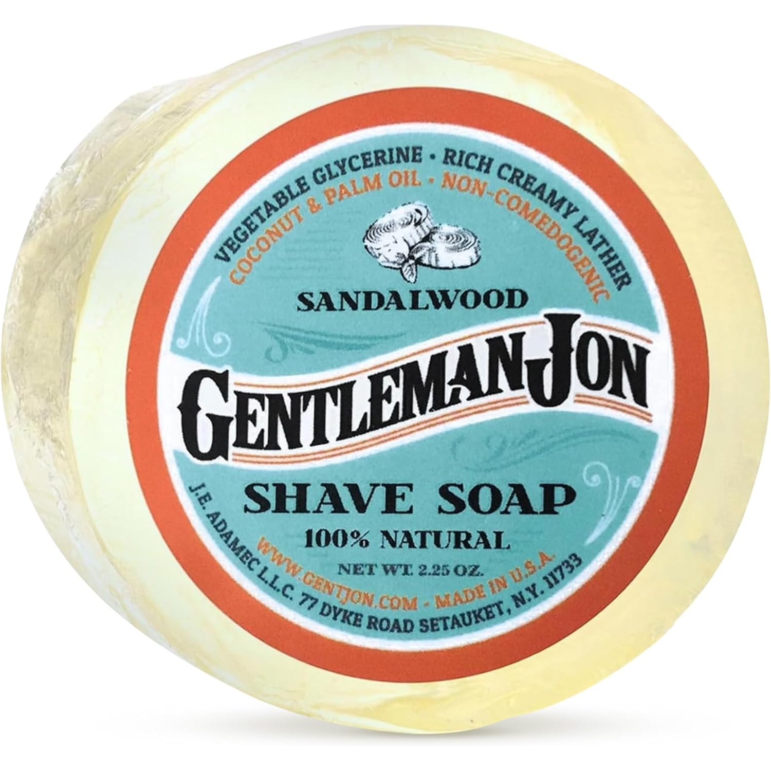 Gentleman Jon Sandalwood Shaving Soap for Men - Creates the Perfect Lather - Ideal for Smooth Shaves - Moisturizes & Protects - Elevate Your Grooming with this Classic Shave Essential - 1 pc (2.25 oz)