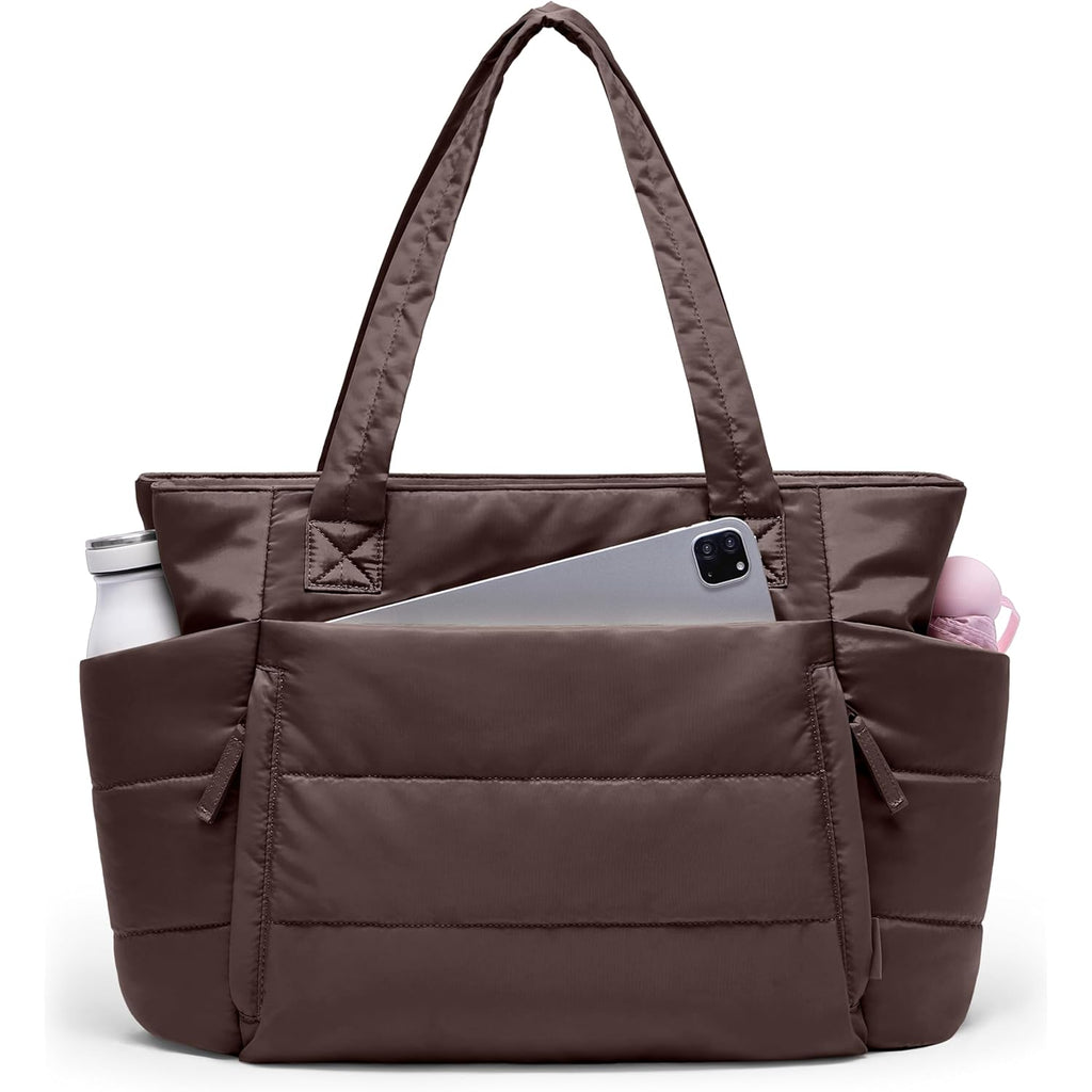 Tote Bag for Women with Zipper, Quilted Puffer Tote Bag with Compartments, Lightweight Puffy Work Bags for Women Travel