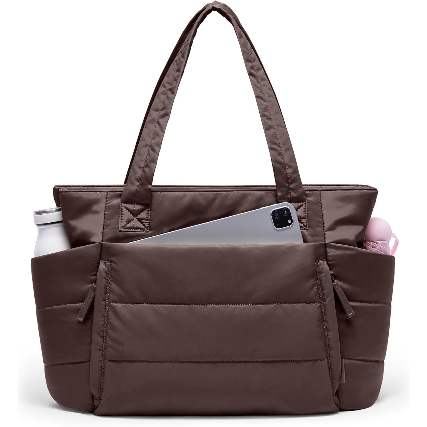 Tote Bag for Women with Zipper, Quilted Puffer Tote Bag with Compartments, Lightweight Puffy Work Bags for Women Travel