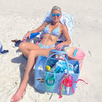 Extra-Large Tote Beach Bag - 19In L X 9In W X 13In H, Waterproof & Sandproof & Washable, Shoulder Shopping Handbag Casual Travel Totes Bag For Pool, Boat, Groceries, Work, Sports丨Sky Blue