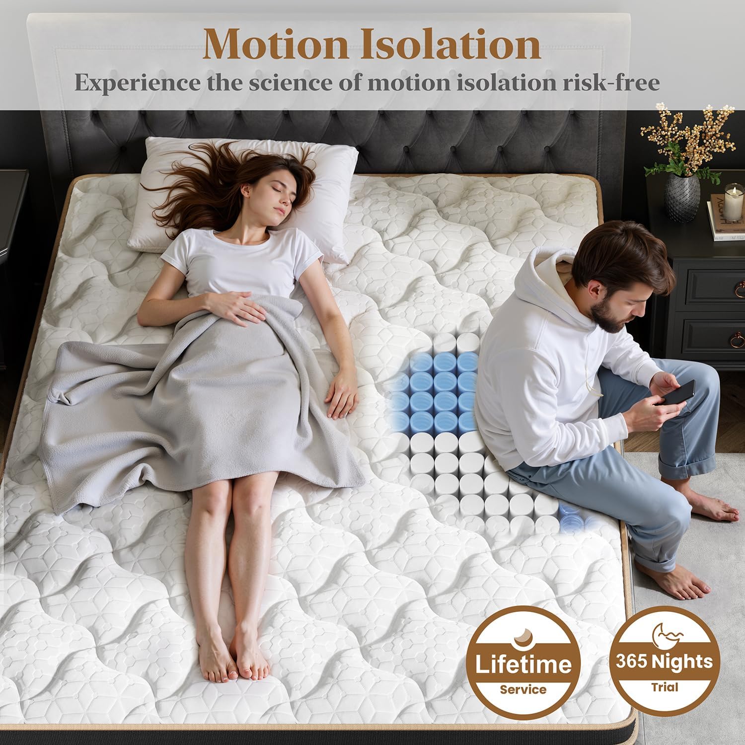 Queen Mattress 14 Inch, Luxury Hotel Cooling Hybrid Bed Mattress In A Box