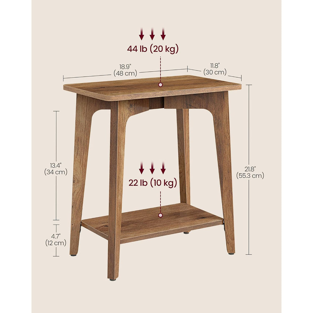 Vasagle Maezo Collection - Side Table, 2-Tier Small Rectangular End Table, 11.8 X 18.9 X 21.8 Inches, Nightstand With Tapered Legs, Curved Transitions, For Small Spaces, Honey Brown Ulet332K01