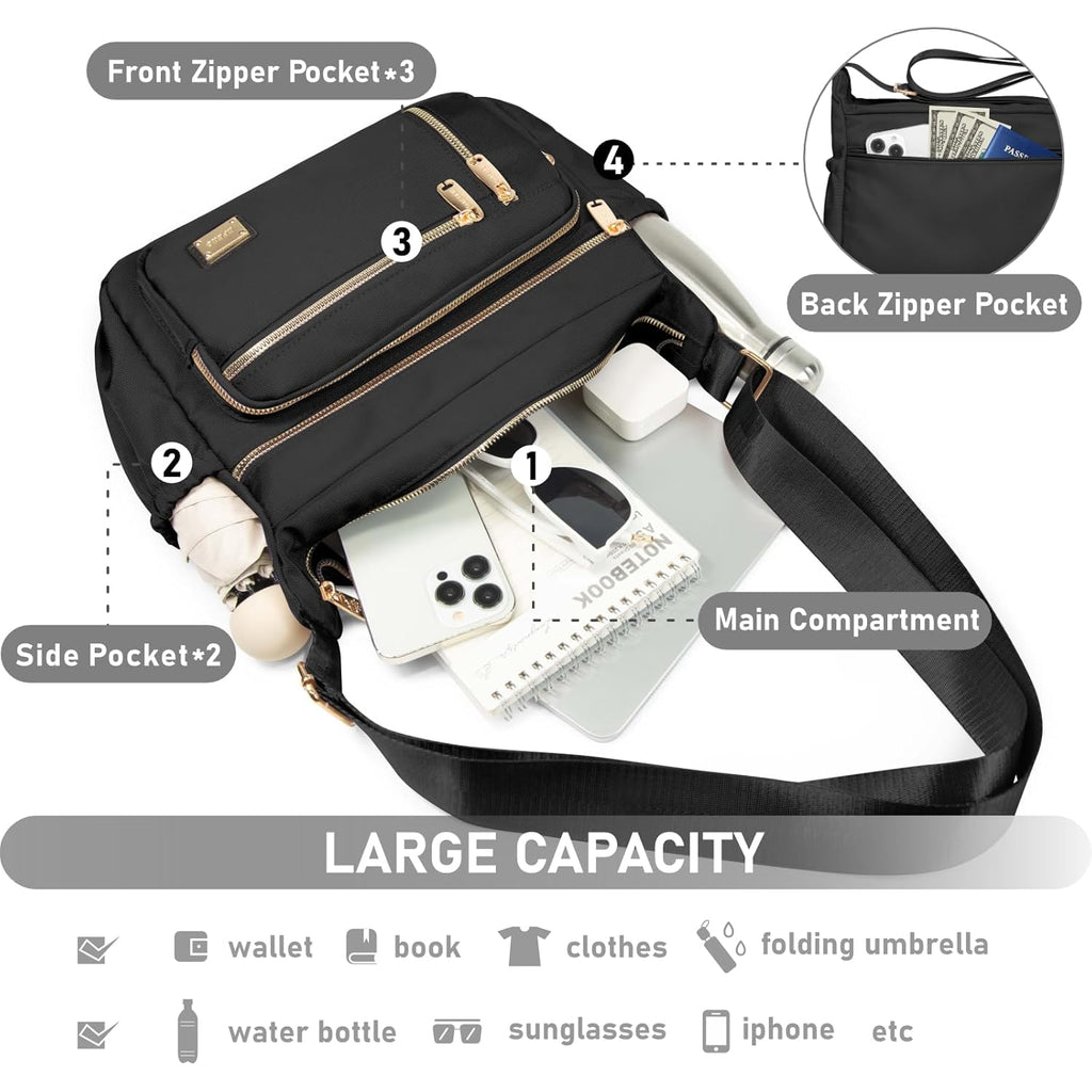 NPBAG Crossbody Bag for Women, Shoulder Purse Handbag Messenger Bag, Trendy Pocketbooks, Waterproof and Multi-Pockets