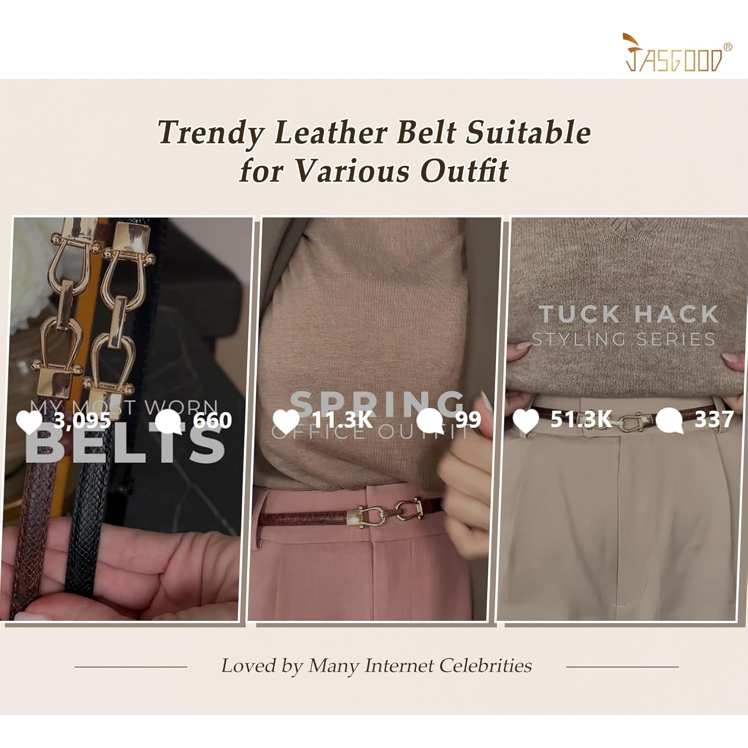 JASGOOD Leather Skinny Belts for Women Plus Size Ladies Thin Waist Belts Adjustable for Jeans Pants Dresses with Gold Buckle