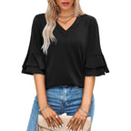 Ofeefan Spring Tops For Women Boho Shirts Fashion Clothing Cute 3/4 Length Sleeve Blouses Dressy Casual Summer Outfits