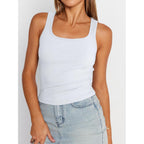 Trendy Queen Womens Crop Tank Tops Square Neck Ribbed Sleeveless Basic Slim Fitted Y2k Shirts Summer Going Out Clothes