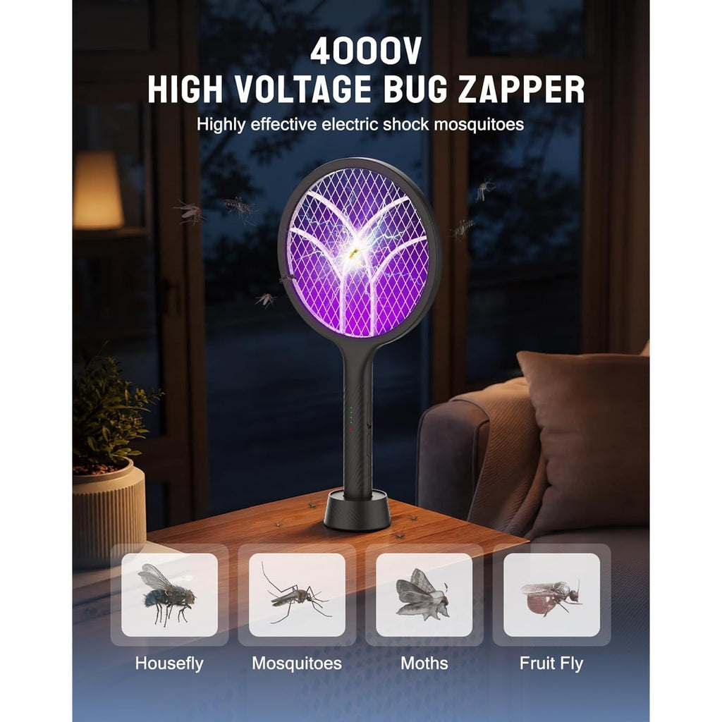 Mosiller Electric Fly Swatter Racket, 4000V Bug Zapper With 1800Mah & Dual Modes, 2 In 1 Rechargeable Purple Mosquito Light Killer With 3-Layer Safety Mesh For Indoor Home Patio Camping Office(1 Pack)