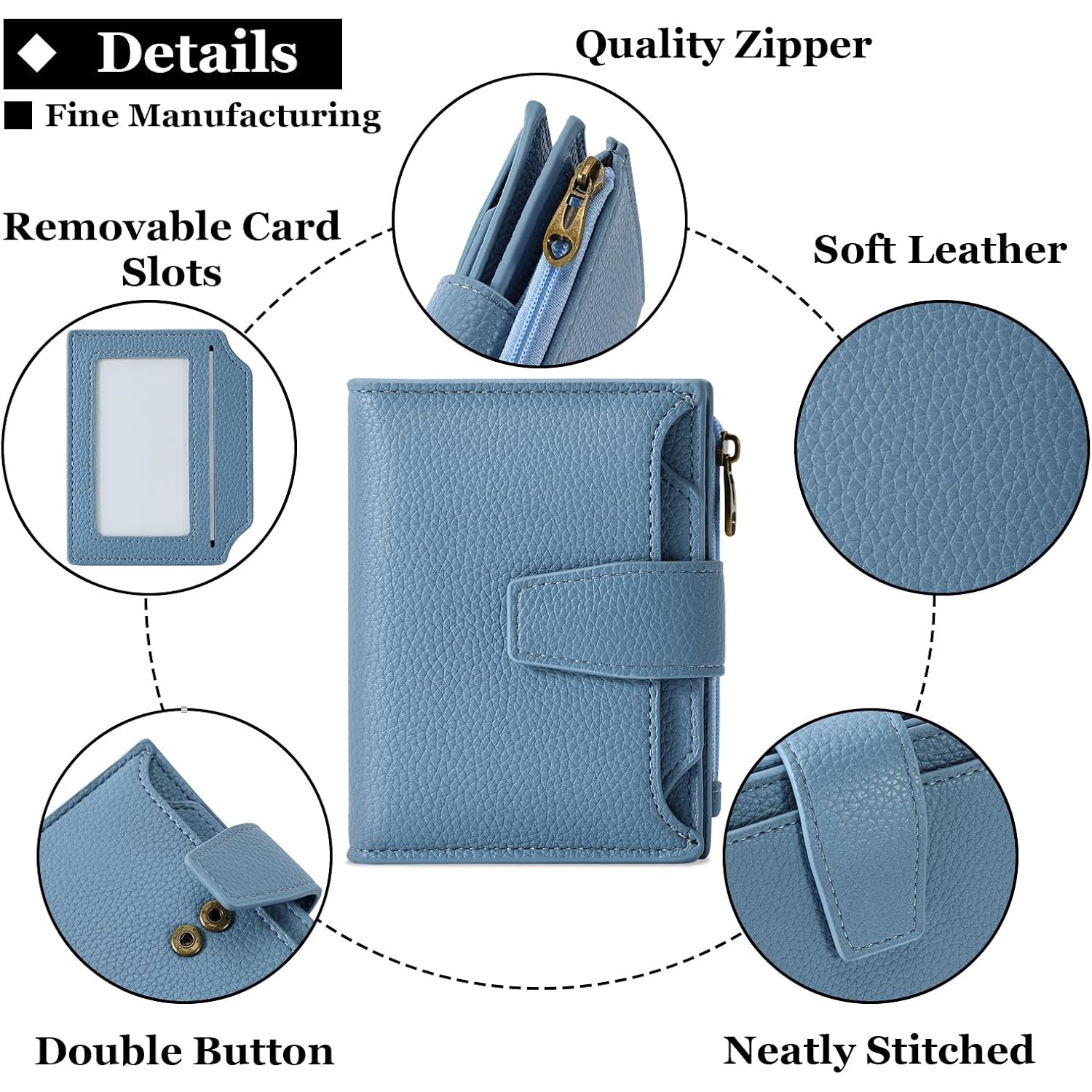 Airkit Small Wallet Women RFID Blocking Soft Leather Bifold Compact Card Holder Wallet for Women with Zipper Coin Pocket 4 ID Window