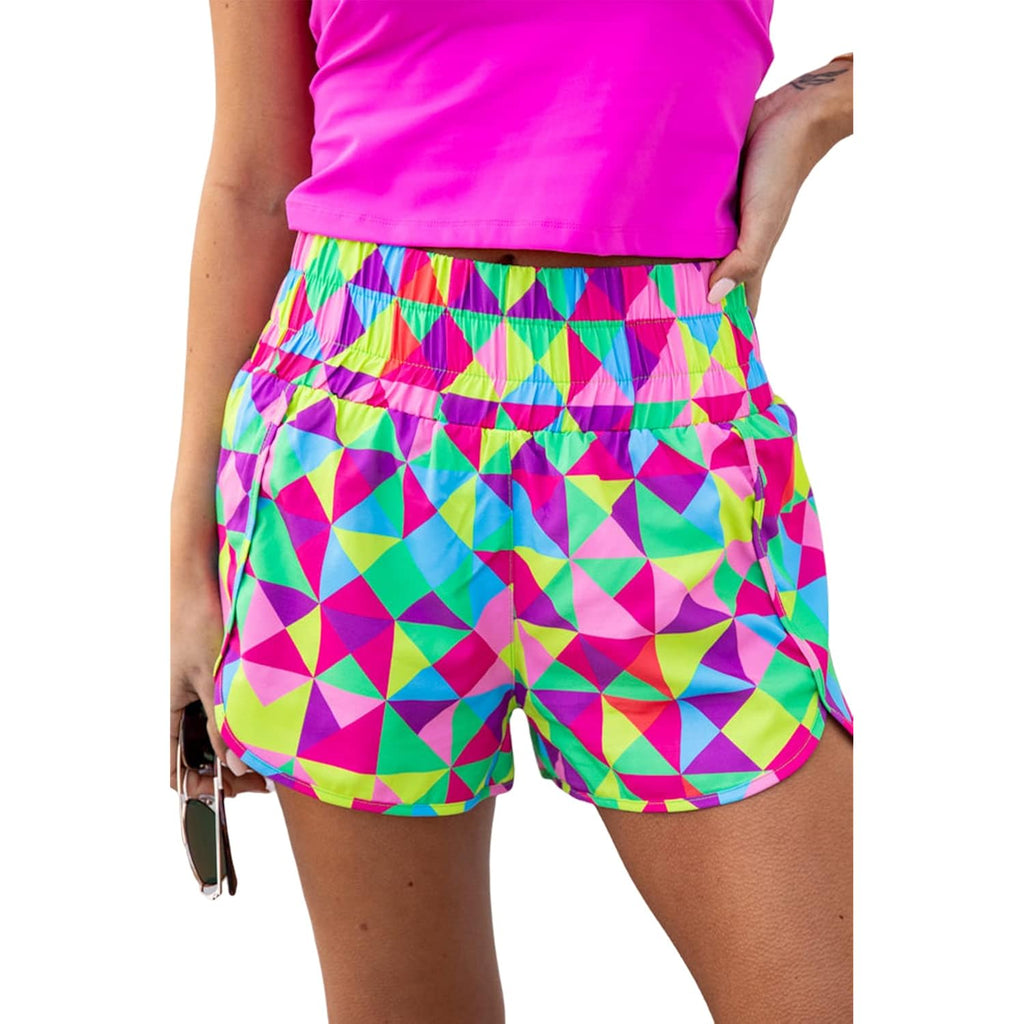 Shorts for Women Casual Pink Leopard High Waisted Athletic Shorts Shirred High Waist Daily