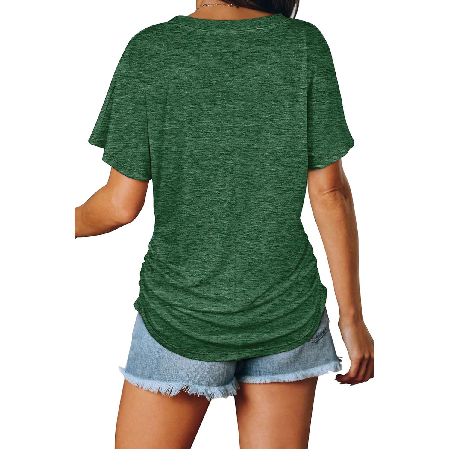 Womens Summer T-Shirts Short Sleeve V Neck Dolman Tops with Side Shirring Loose Fit Shirts Spring Fashion