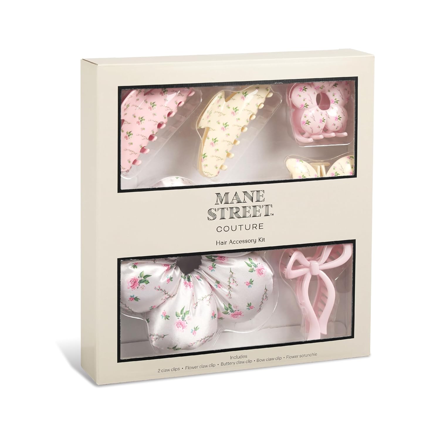 6-Piece Vintage Floral Hair Clip & Scrunchie Set For Women By Mane Street Couture | Claw Clips, Xl Floral Scrunchie, No Damage Hair Accessories