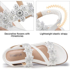 Temofon Sandals For Women Flat Dressy Summer Flower Sandals With Ankle Strap Comfortable Casual Walking Flat Sandals Size 5-11