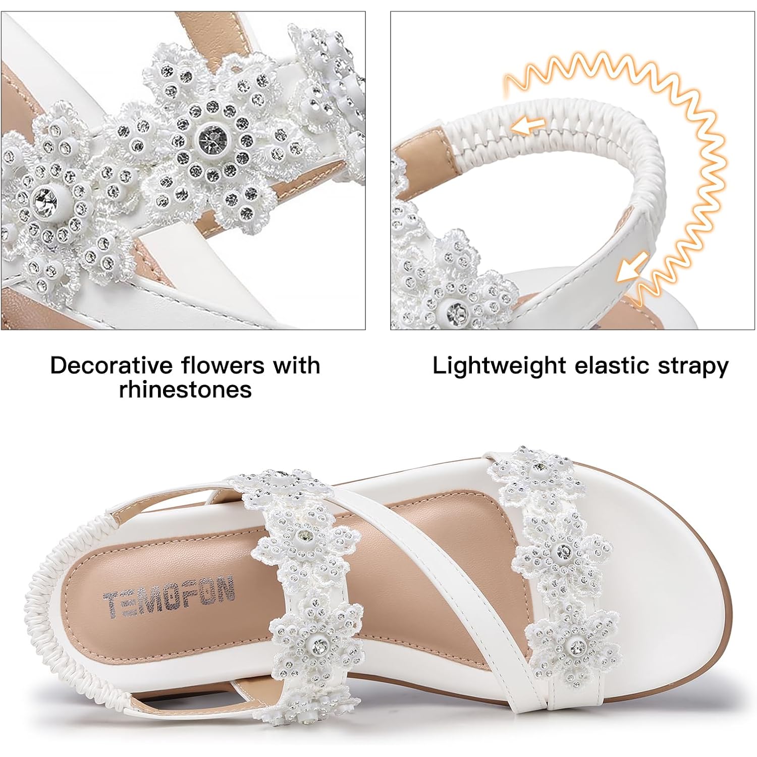 Temofon Sandals For Women Flat Dressy Summer Flower Sandals With Ankle Strap Comfortable Casual Walking Flat Sandals Size 5-11