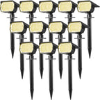 Solar Spot Lights Outdoor Waterproof Ip65, 12 Pack Landscape Spotlights With 46 Leds, 3 Modes Auto On/Off Solar Powered Flood Lights For Outside Pathway, Yard, Garden, Walkway (Warm White)