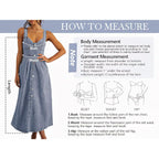 Ebossy Stretchy Smocked Denim Dress For Women Sleeveless Babydoll Button Down Midi Long Jean Dresses
