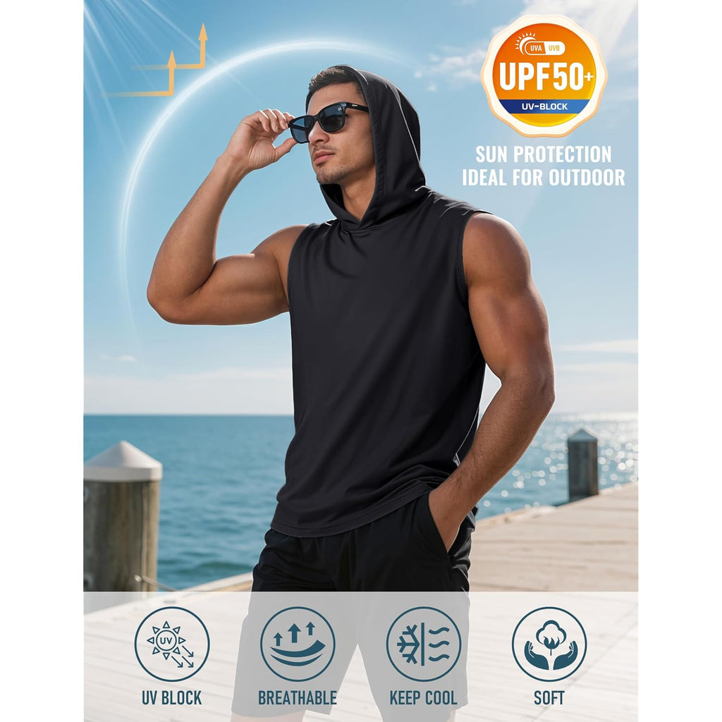 Magcomsen Men‘S Upf 50+ Sleeveless Hoodie Sun Protection Cooling Muscle Tank Top For Workout Gym Fitness