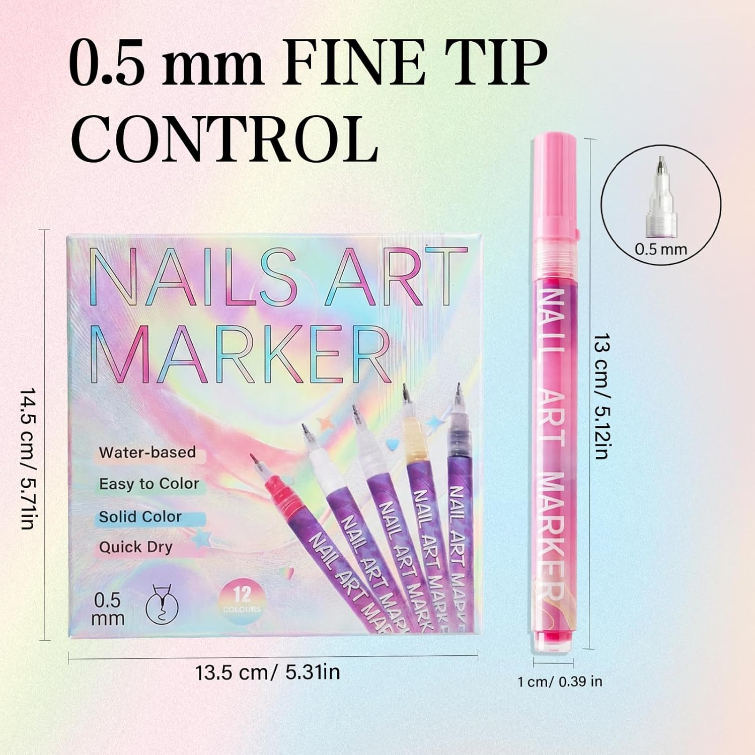 12 Colors Nail Art Pens Set, 2025 Upgrade Nail Art Markers, 0.5mm Fine Tip DIY Quick Dry Graffiti Dotting & Liner Pens for Gel Nails, 3D Nail Polish Pens for Painting, Nail Art Drawing Tool (1 Set)