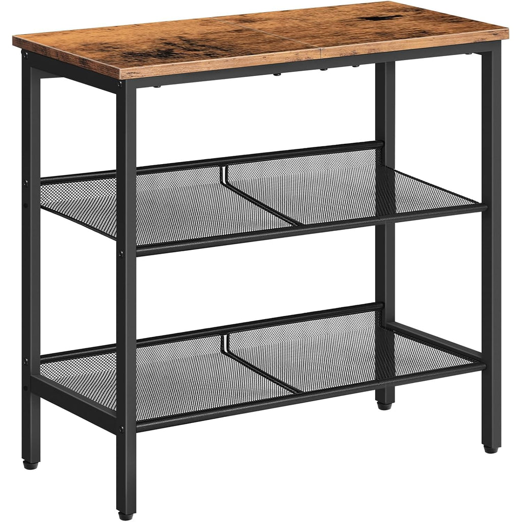 Hoobro End Table, 3-Tier Narrow Side Table, Nightstand With 2 Flat Or Slant Adjustable Shelves For Small Spaces, Hallway, Living Room, Bedroom, Sturdy, Easy Assembly, Rustic Brown And Black Bf23Bz01G1