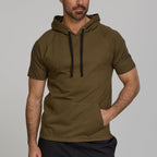 Short Sleeve Hoodie For Men, Breathable Athletic Hooded T Shirts, Mens Gym Workout Pullover Hoodies