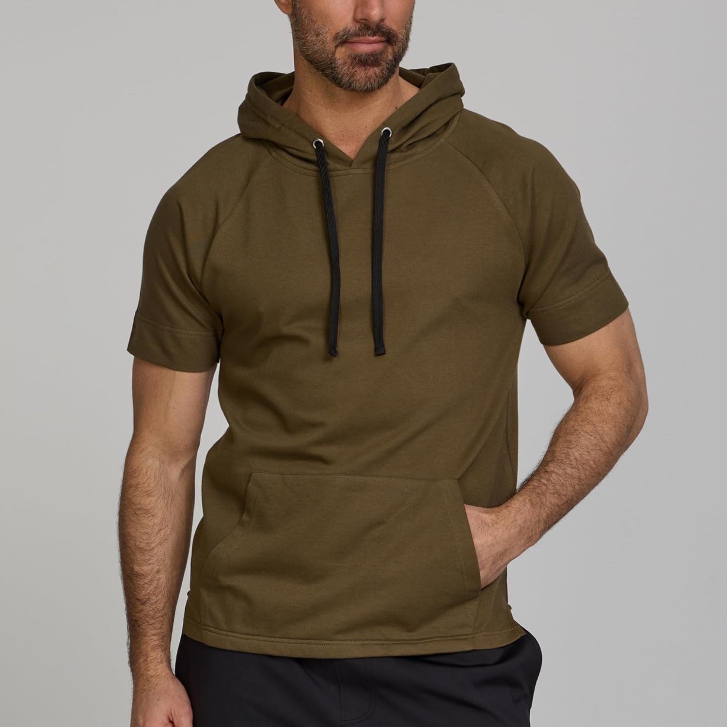 Short Sleeve Hoodie For Men, Breathable Athletic Hooded T Shirts, Mens Gym Workout Pullover Hoodies