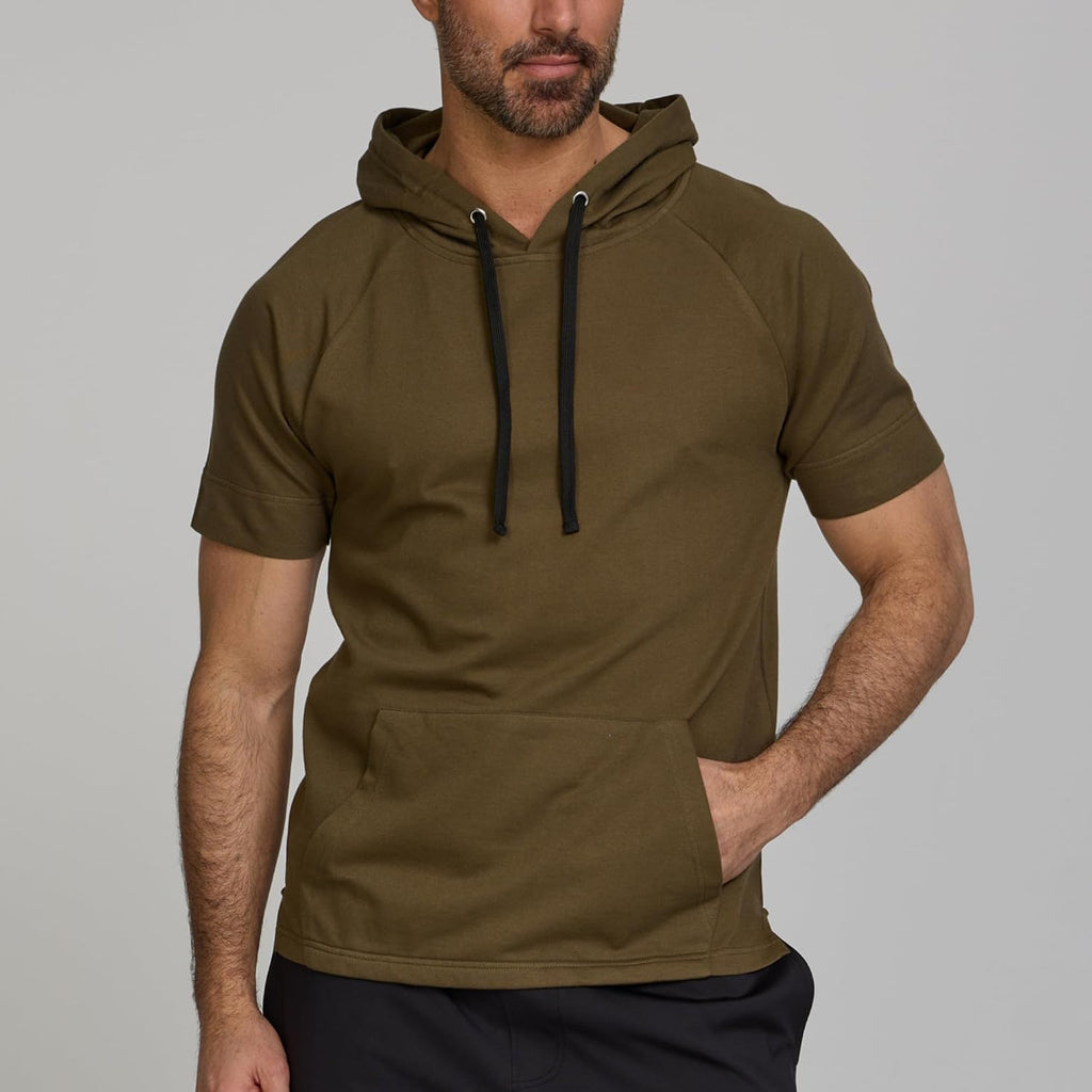 Short Sleeve Hoodie For Men, Breathable Athletic Hooded T Shirts, Mens Gym Workout Pullover Hoodies