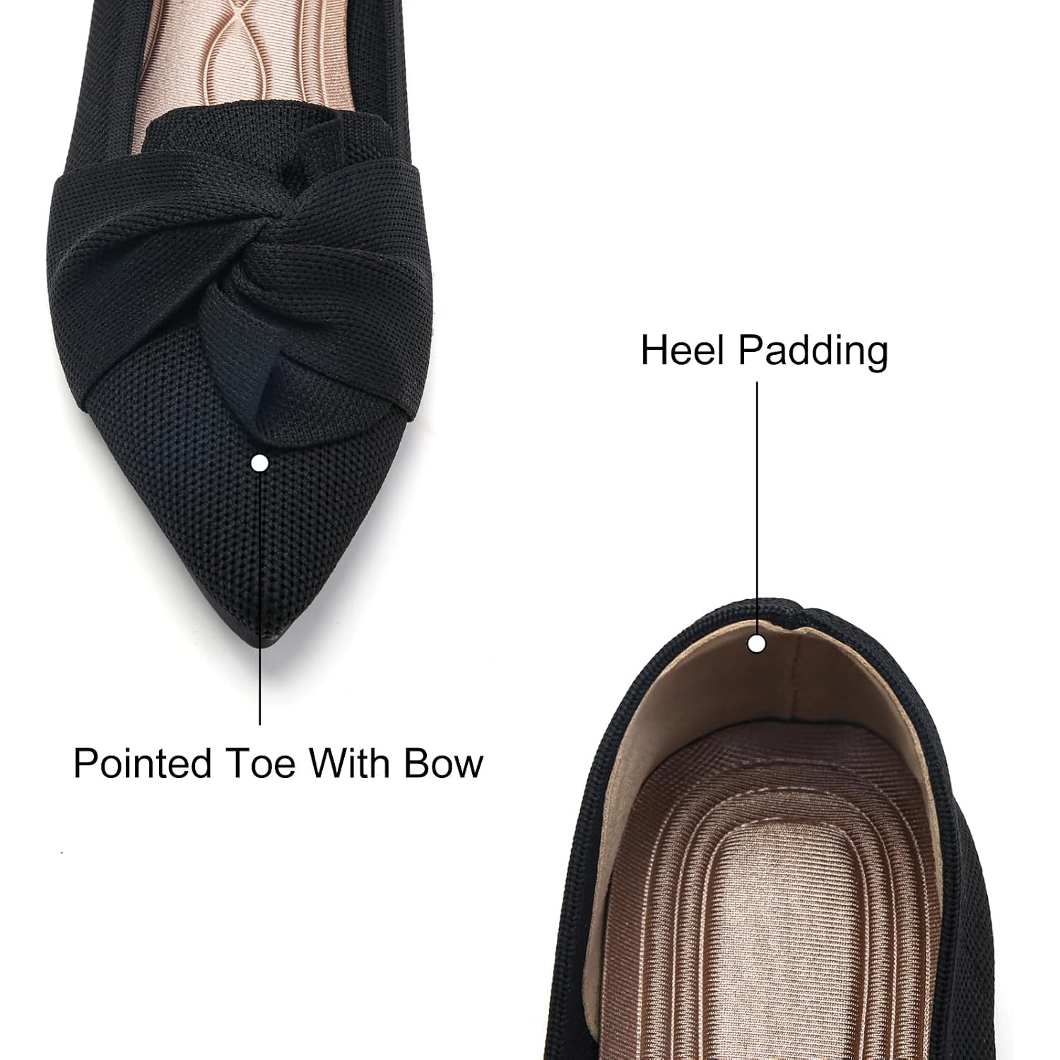 Hiulycence Flats For Womens Pointed Toe Ballet Flats With Bow Comfortable Knit Dressy Flats