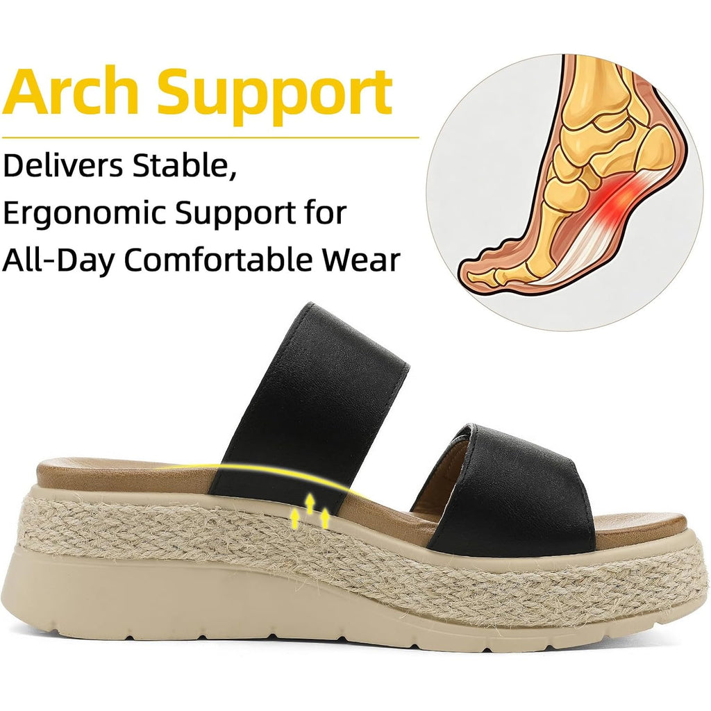 Ubfen Womens Platform Wedge Sandals Orthopedic Arch Support | Espadrille Slides, Comfortable Cushioned, Dressy For Summer Walking, Beach Vacation