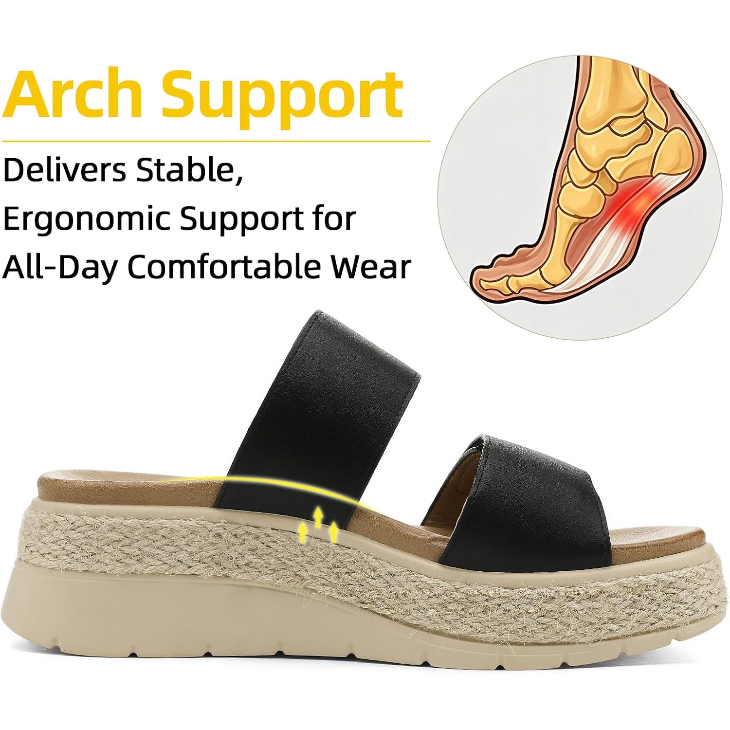 Ubfen Womens Platform Wedge Sandals Orthopedic Arch Support | Espadrille Slides, Comfortable Cushioned, Dressy For Summer Walking, Beach Vacation