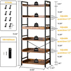 Hchqhs Adjustable 6 Tier Open Bookcase, Rustic Farmhouse Book Shelves, Industrial Wood And Black Metal Bookshelves, Mid Century Bookcase For Home Office Living Room Bedroom
