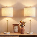 Gold Table Lamps Set Of 2, 22" To 30" Adjustable Nightstand Lamps For Bedroom, Dimmable End Table Lamps For Living Room Console Entry Farmhouse Home Decor, New House Warming Gifts