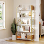 Yitahome 5 Tiers Gold Bookshelf | Modern Wide Bookcase, Large Book Rack, Storage Rack Shelves In Bedroom/Living Room/Home/Office, Books Holder Organizer