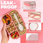 Bento Box For Adults,4 Compartments Lunch Box, Snack Containers Reusable Lunch Containers Drop-Proof, Dishwasher Safe & Made With Bpa-Free Materials, Pink