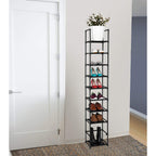 Fiducial Home 10 Tiers Vertical Shoe Rack 10 Pairs Skinny Shoe Shelf | Tall Narrow Space Saving For Entryway Closet, Easy To Assemble, 11"L X 11"W X 68.8"H