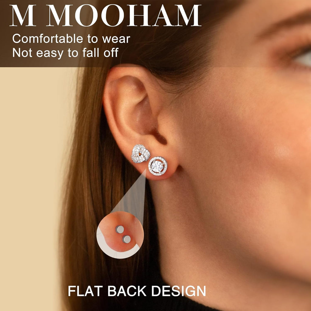 M MOOHAM 6 Pairs Hypoallergenic Flat Back Stud Earrings Set for Women - 14k Gold Plated Silver Studs CZ Earrings for Women Men Trendy Non Tarnish Earring Stack for Sensitive Ears Jewelry Gifts