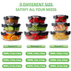 HOMBERKING 18 Piece Glass Food Storage Containers with Lids, Glass Meal Prep Containers, Airtight Lunch Bento Boxes, BPA-Free & Leak Proof, Oven, Freezer and Dishwasher Safe (9 lids & 9 Containers)