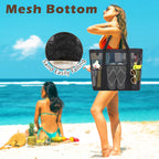 Fammart Mesh Beach Bag with Zipper, Large Beach Tote for Women, Toys Pool Swim Bag Travel Vacation Cruise Essentials