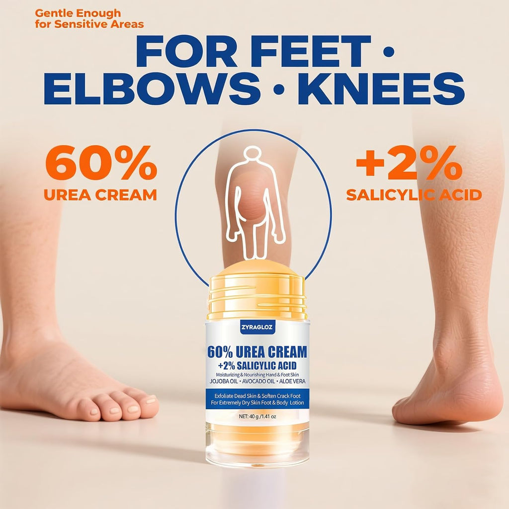 Urea Cream Stick 60% plus 2% Salicylic Acid, 2PCS Maximum Strength Urea Cream for Feet, Foot Lotion Stick for Cracked Heels, Dry Hands & Rough Knees, Callus Remover & Skin Softener, Soften Dead Skin