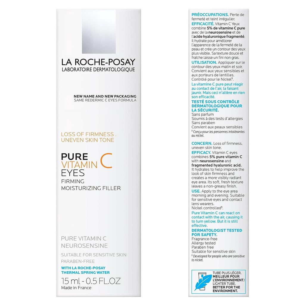 La Roche-Posay Redermic C Pure Vitamin C Eye Cream With Hyaluronic Acid To Reduce Wrinkles For Anti-Aging Effect, 0.5 Fl Oz (Pack Of 1)