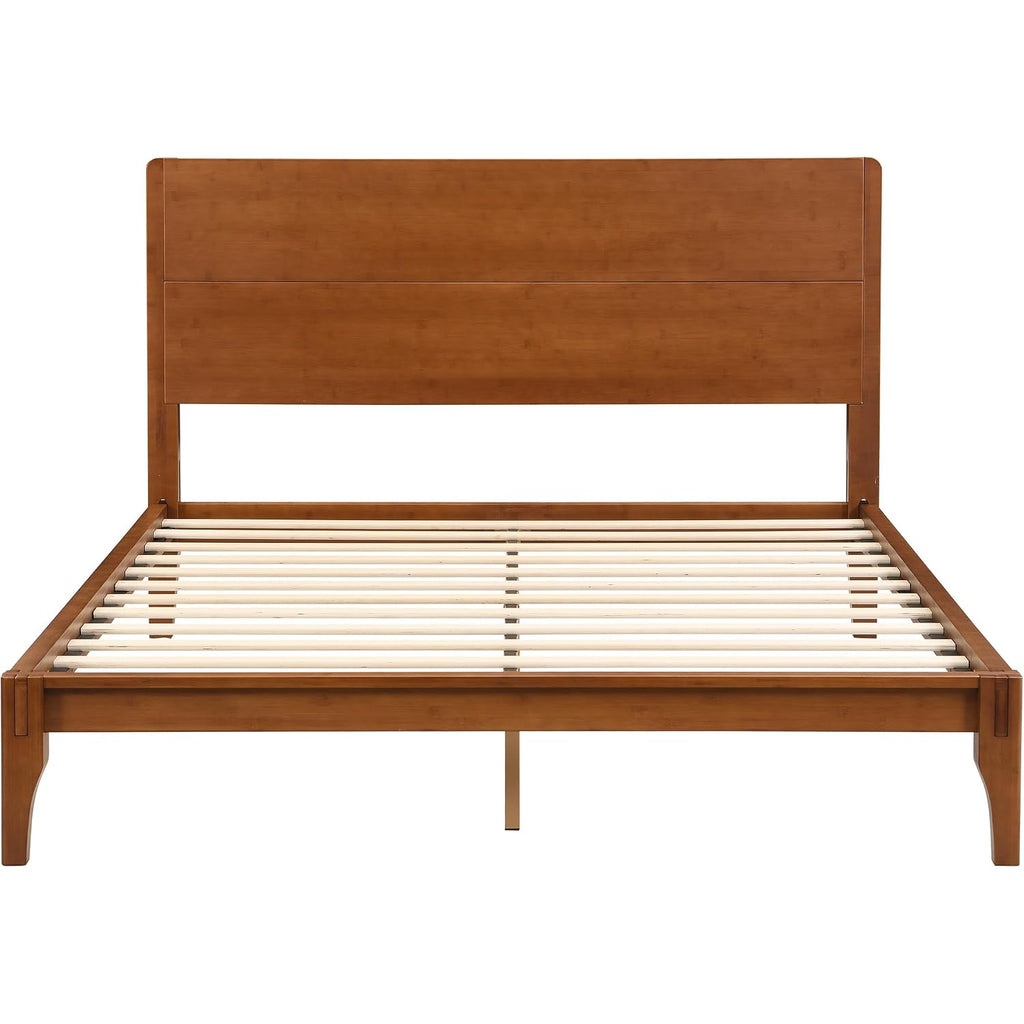 Merax Queen Size Bamboo Platform Bed Frame With Tall Headboard, Brown