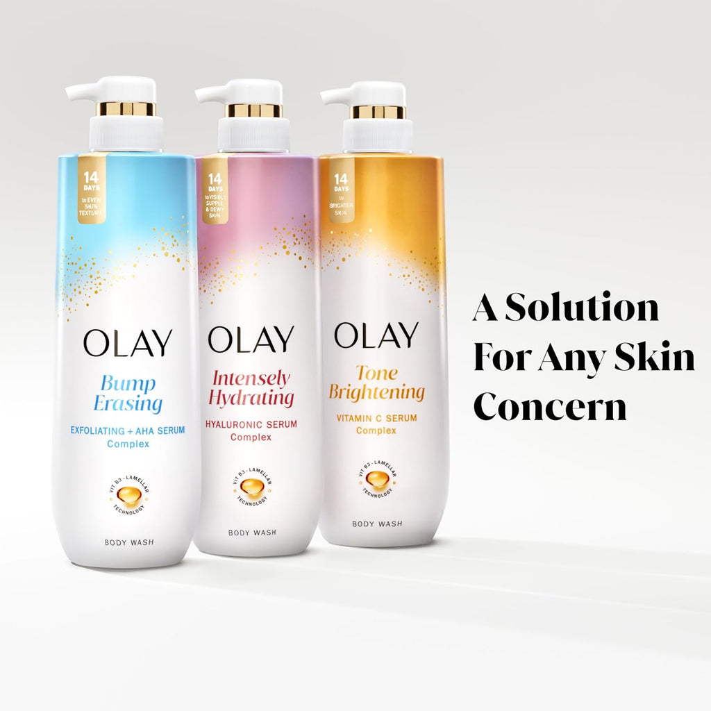 Olay Body Wash For Women, Intensely Hydrating, Hyaluronic Acid Serum Complex, Renews Moisture, Free Of Parabens & Phthalates, Vitamin B3 Lameller Technology, For All Skin Types, 20 Fl Oz (Pack Of 4)