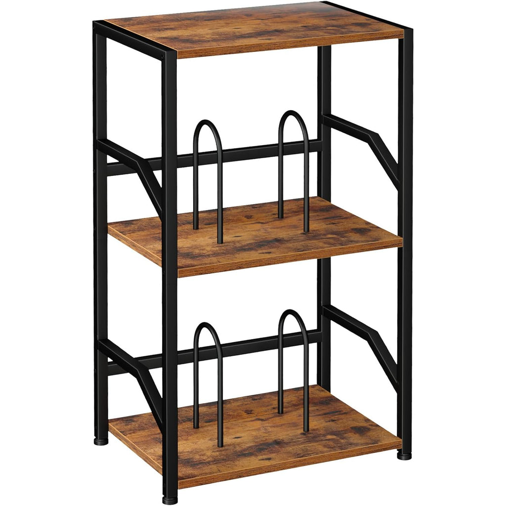 Record Player Stand, Vinyl Record Storage Up To 200 Albums, 3 Tier End Table With Removable Dividers, Tall Side Table For Living Room, Bedroom, Rustic Brown, Hetcd010Br-1