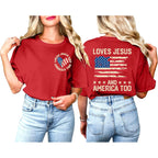 American Flag Shirts for Women: 250th Anniversary Tshirts She Loves Jesus and America Too Tee Tops
