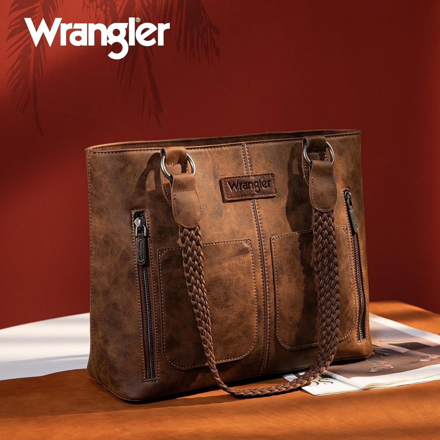 Wrangler Distressed Tote Bag for Women Western Purse Multi Pockets Handbags and Shoulder Bag