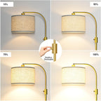 Upgraded Modern Arc Dimmable Tall Standing Floor Lamp With Linen Shade, 1200 Lumens Led Bulb Included, For Living & Reading Room, Bedroom, Office & Nursery, Gold