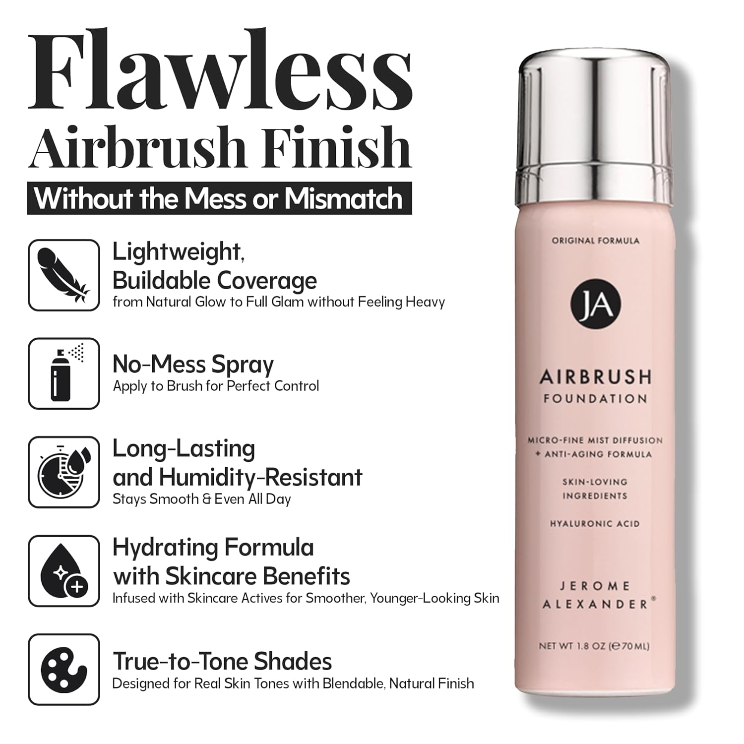 Jerome Alexander MagicMinerals AirBrush Foundation – 2 Piece Set with Airbrush Foundation and Kabuki Brush - Spray Makeup with Anti-aging Ingredients for Smooth Radiant Skin - Medium Dark